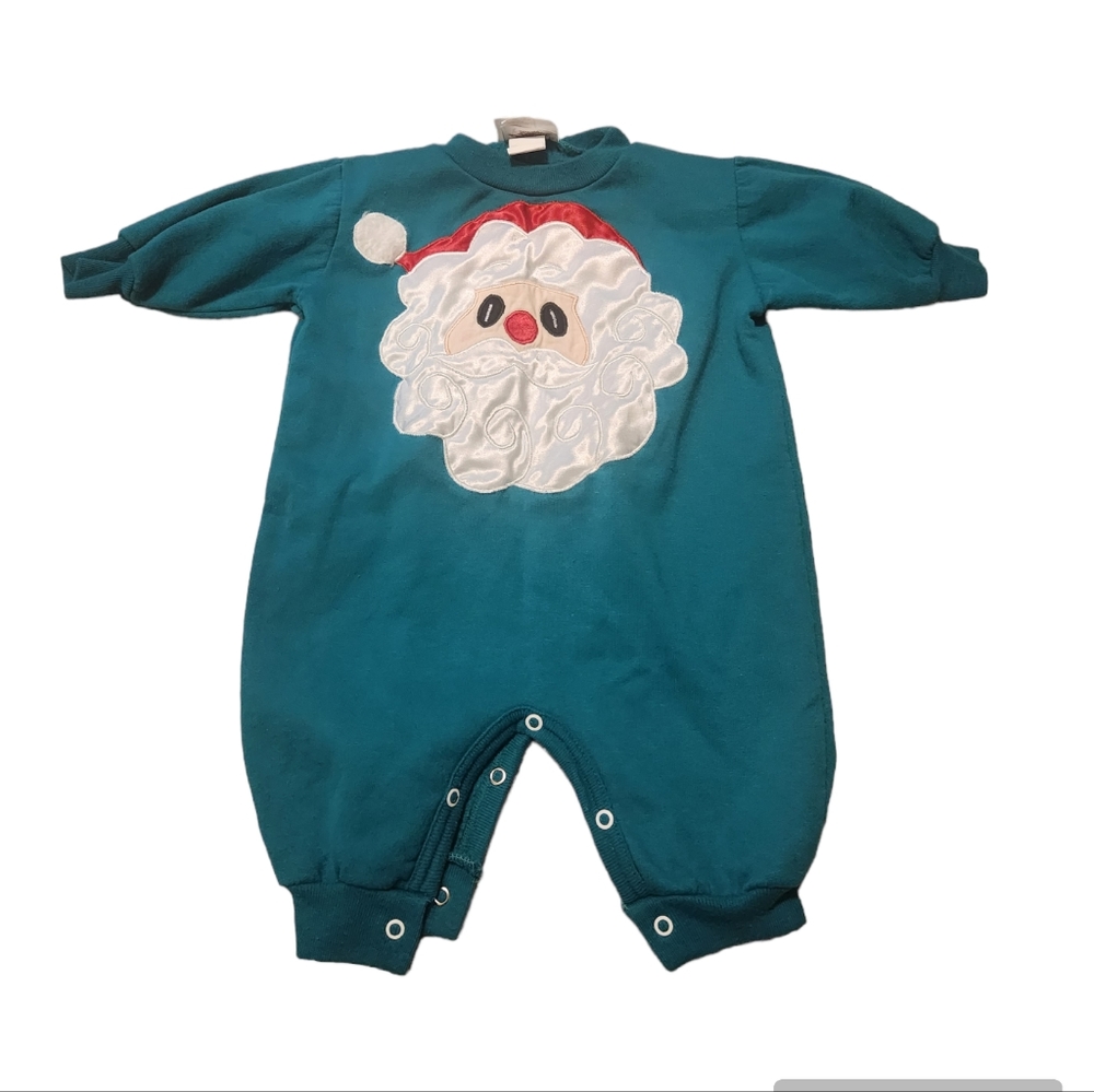 Vtg Holiday Santa Face Baby Onesie